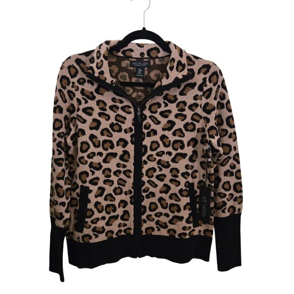 Rachel Zoe NWT Leopard Full Zip Mockneck Cardigan Sweater Jacket Size M - Picture 2 of 11